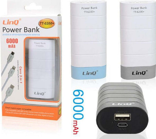 Caricabatterie Portatile 6000 Mah Batteria Power Bank Usb Cavo 3 In 1 Tt-6200+ Elettronica/Pile e caricabatterie/Caricabatterie Trade Shop italia - Napoli, Commerciovirtuoso.it