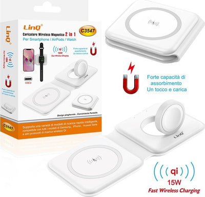 Caricabatterie Wireless Magnetico 15w 2in1 Qi Smartphone Airpods Smartwatch C3547 Elettronica/Cellulari e accessori/Accessori/Caricabatterie/Caricabatterie a induzione Trade Shop italia - Napoli, Commerciovirtuoso.it