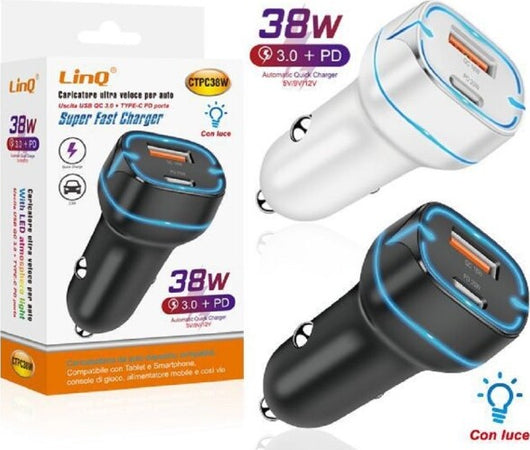 Caricatore-Auto-Led-Qc-Pd-38w-Caricabatterie-Type-C-Usb-Accendisigari-Rapido-Ctpc38w