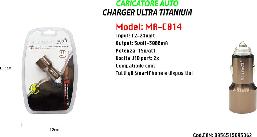 Caricatore Auto Portatile Per Smartphone Dispositivi 15w 12-24v Maxtech Ma-c014 Elettronica/Cellulari e accessori/Accessori/Caricabatterie/Caricabatterie da auto Trade Shop italia - Napoli, Commerciovirtuoso.it