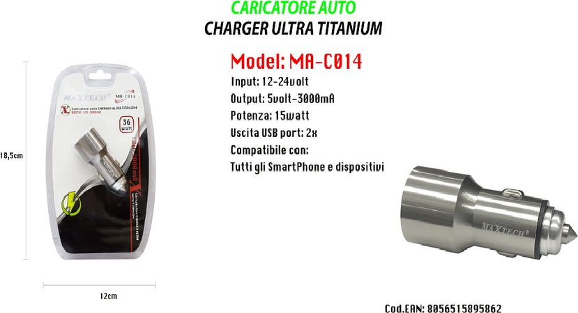 Caricatore Auto Portatile Per Smartphone Dispositivi 15w 12-24v Maxtech Ma-c014 Elettronica/Cellulari e accessori/Accessori/Caricabatterie/Caricabatterie da auto Trade Shop italia - Napoli, Commerciovirtuoso.it