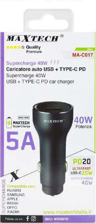 Caricatore Caricabatteria Per Auto Usb / Type-c Pd 5a Superchange 40watt Ma-c017 Elettronica e telefonia > Telefonia Fissa e Mobile > Supporti per Auto Trade Shop italia - Napoli, Commerciovirtuoso.it