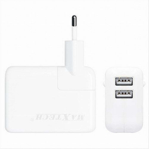 Caricatore-Presa-Spina-2-Usb-Ultra-Ricarica-Smartphone-5v-2100ma-Maxtech-Ca-s012
