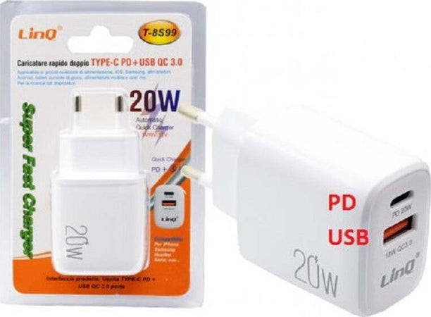 Caricatore Rapido Doppio Type C Pd + Usb Qc 3.0 Super Fast Charger 20w T-8s99 Elettronica/Informatica/Accessori/Adattatori/Adattatori USB a USB Trade Shop italia - Napoli, Commerciovirtuoso.it