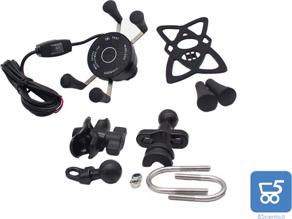 Caricatore Smartphone con Staffa Manubrio per Moto Wireless QC3.0 USB