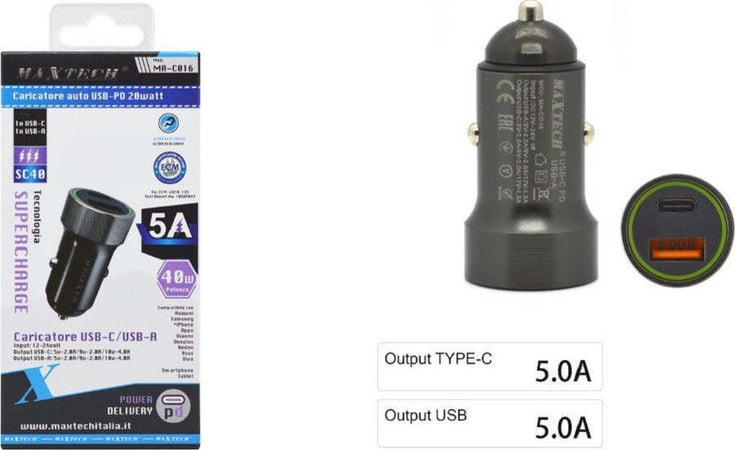 Caricatore Type-c/usb-a 5a Caricabatteria Per Auto Potenza Erogazione Pd Ma-c016 Elettronica/Cellulari e accessori/Accessori/Caricabatterie/Caricabatterie da auto Trade Shop italia - Napoli, Commerciovirtuoso.it