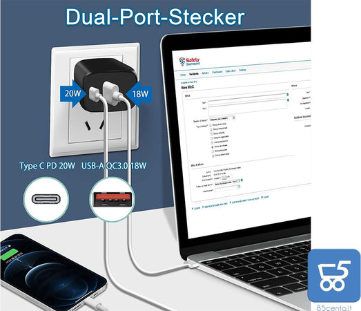 Caricatore Universale 20W  USB Type-C da parete, PD QC 4.0 Power Delivery 3.0 Adattatore di Ricarica COMPATIBILE con iPhone13 Pro/12/12 Pro/12 Mini/11 Pro/XS Max/XR/X,iPad Pro/Air,Galaxy S20/S10,Google Pixel 6 e altri dispositivi Mobile - No Cavo