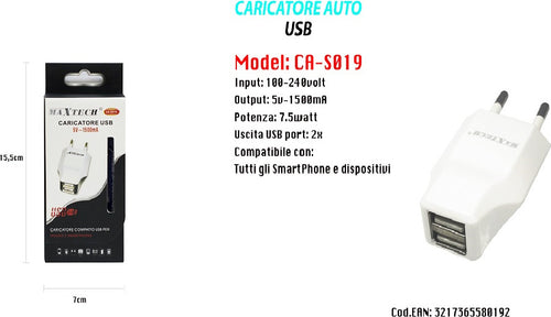 Caricatore Usb Auto Portatile Cellulare Smartphone 5v - 1500ma Maxtech 7.5w S019 Elettronica e telefonia > Telefonia Fissa e Mobile > Caricabatterie Auto Trade Shop italia - Napoli, Commerciovirtuoso.it