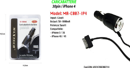Caricatore Usb Da Auto Caricabatteria Ricarica Smartphone Ip4 5v-1000ma Maxtech Ma-c007-ip4 Elettronica/Cellulari e accessori/Accessori/Caricabatterie/Caricabatterie da auto Trade Shop italia - Napoli, Commerciovirtuoso.it