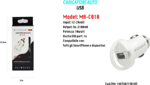 Caricatore Usb Presa Per Auto Accendisigari Caricabatteria 5v/2.1a Maxtech Ma-c010 Elettronica/Cellulari e accessori/Accessori/Caricabatterie/Caricabatterie da auto Trade Shop italia - Napoli, Commerciovirtuoso.it