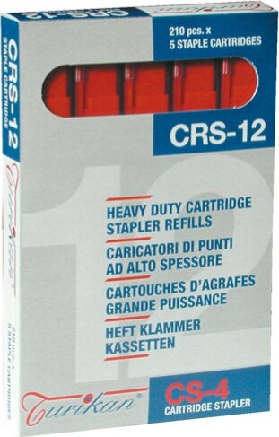 Caricatori CRS6 - 210 punti 12 mm - capacitA' massima 80 fogli - rosso - Turikan - conf. 5 pezzi Cancelleria e prodotti per ufficio/Archivio ufficio e accessori per scrivania/Spillatrici e perforatrici/Graffette Eurocartuccia - Pavullo, Commerciovirtuoso.it