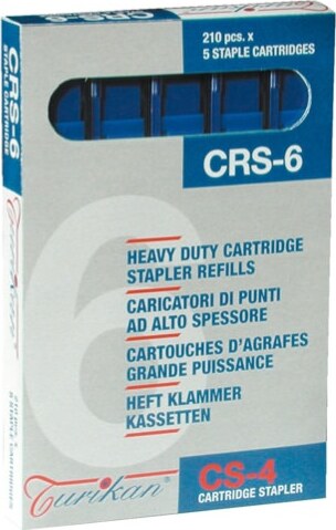 Caricatori CRS6 - 210 punti 6 mm - capacitA' massima 25 fogli - blu - Turikan - conf. 5 pezzi Cancelleria e prodotti per ufficio/Archivio ufficio e accessori per scrivania/Spillatrici e perforatrici/Graffette Eurocartuccia - Pavullo, Commerciovirtuoso.it