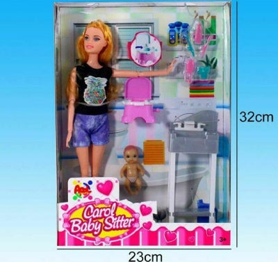 Carol-Baby-Sitter-Bambola-Con-Neonato-E-Accessori-Giocattolo-Gioco-Bambina