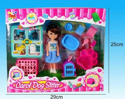 Carol-Dog-Sitter-Bambolina-Con-Cuccioli-E-Accessori-Giocattolo-Gioco-Bambina