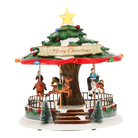 Scena a Led multicolor carosello giostra in legno decorazione da 26 cm