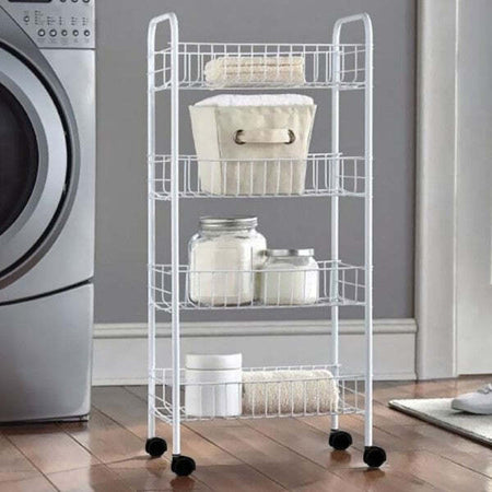 Carrello-4-Ripiani-In-Metallo-Bianco-Con-Ruote-Soluzione-Salvaspazio-81x37x26cm