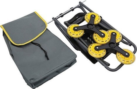 Berry Carrello per la spesa pieghevole da 40 kg, giallo e grigio, in plastica, con 2 ruote e coperchio, carrello portatile con manico telescopico, carrello multiuso per shopping, insegnanti Berry Carrello per la spesa pieghevole da 40 kg, giallo e grigio, in plastica, con 2 ruote e coperchio, carrello portatile con manico telescopico, carrello multiuso per shopping, insegnanti