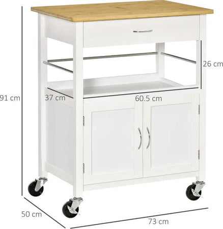 Carrello-Cucina-con-Cassetto-Armadietto-e-Scaffale,-Carrellino-Portavivande-con-Piano-in-Bambù-e-4-Ruote,-Bianco-TY8801-215TY8