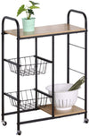 Carrello Cucina Legno e Metallo 4 Ripiani Cesti e Mensole Design Industriale Ner