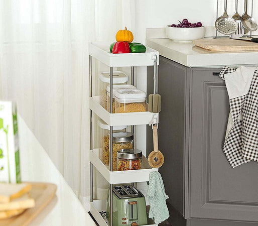 Carrello Cucina Multiuso Bianco 4 Ripiani Rotelle Girevoli Portaoggetti Scaffale Casa e cucina/Organizzazione interni/Contenitori e barattoli da cucina/Portaoggetti e supporti/Carrelli con cassetti Zencoccostore - Formia, Commerciovirtuoso.it