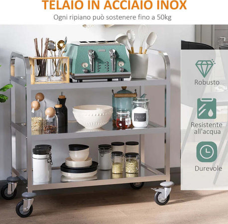 Carrello-da-Cucina-3-Ripiani-Aperti-4-Ruote-Omnidirezionali-con-2-Freni-Cuscinetti-Anti-Collisione-in-Acciaio-Inossidabile-430-Argento-85x45x90cm-TR7801-074TR7