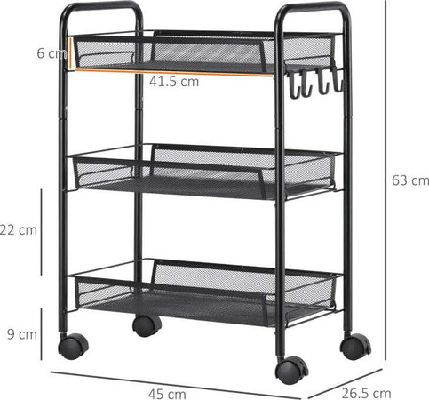 Carrello-da-Cucina-a-3-Livelli-con-Cesti-Removibili-e-4-Ruote,-in-Acciaio-e-Plastica-PP,-41.5Lx26.5x63-cm,-Nero-IT8850-162IT8