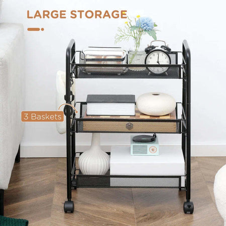 Carrello-da-Cucina-a-3-Livelli-con-Cesti-Removibili-e-4-Ruote,-in-Acciaio-e-Plastica-PP,-41.5Lx26.5x63-cm,-Nero-IT8850-162IT8