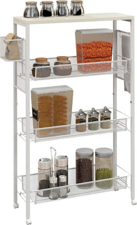 Carrello-da-Cucina-a-3-Livelli-con-Cestino-Laterale-e-Gancio,-in-Truciolato-e-Acciaio,-58x18.5x87-cm-TR4801-343V00WTTR4