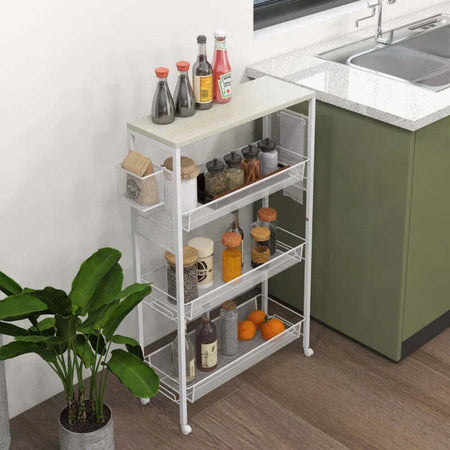 Carrello-da-Cucina-a-3-Livelli-con-Cestino-Laterale-e-Gancio,-in-Truciolato-e-Acciaio,-58x18.5x87-cm-TR4801-343V00WTTR4