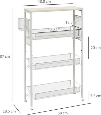 Carrello-da-Cucina-a-3-Livelli-con-Cestino-Laterale-e-Gancio,-in-Truciolato-e-Acciaio,-58x18.5x87-cm-TR4801-343V00WTTR4