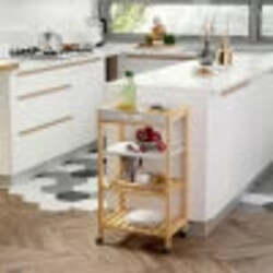 Carrello-da-Cucina-a-4-Livelli-in-MDF-e-Legno-di-Pino-con-4-Ruote-Girevoli,-40x30x76-cm,-Bianco-e-Marrone-WE9801-131WE9