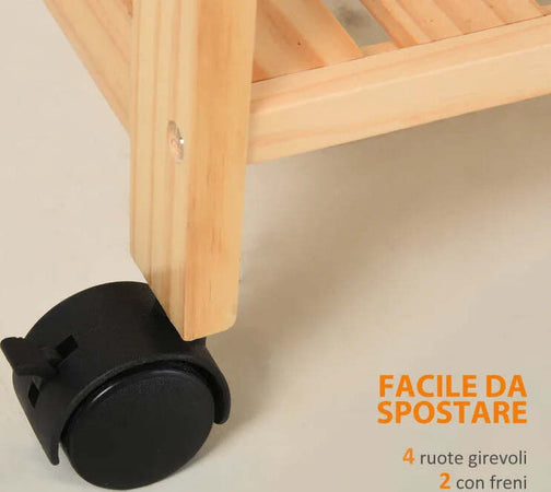 Carrello-da-Cucina-a-4-Livelli-in-MDF-e-Legno-di-Pino-con-4-Ruote-Girevoli,-40x30x76-cm,-Bianco-e-Marrone-WE9801-131WE9