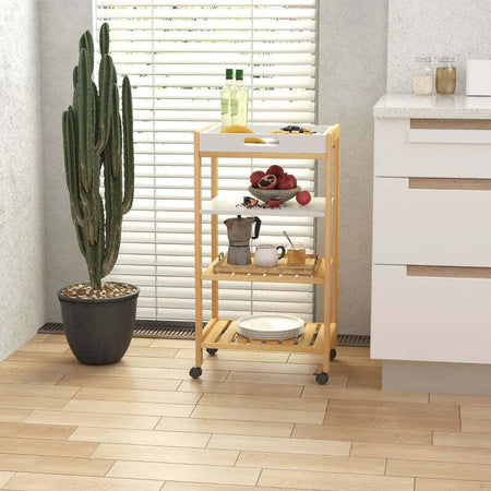 Carrello-da-Cucina-a-4-Livelli-in-MDF-e-Legno-di-Pino-con-4-Ruote-Girevoli,-40x30x76-cm,-Bianco-e-Marrone-WE9801-131WE9