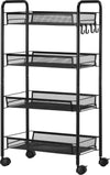 Carrello-da-Cucina-a-4-Ripiani-Rimovibili-con-4-Ganci-e-Ruote,-in-Acciaio-e-Plastica-PP,-45x26.5x84-cm,-Nero-KU9850-163KU9