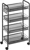 Carrello-da-Cucina-a-4-Ripiani-Rimovibili-con-4-Ganci-e-Ruote,-in-Acciaio-e-Plastica-PP,-45x26.5x84-cm,-Nero-KU9850-163KU9