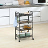 Carrello-da-Cucina-a-4-Ripiani-Rimovibili-con-4-Ganci-e-Ruote,-in-Acciaio-e-Plastica-PP,-45x26.5x84-cm,-Nero-KU9850-163KU9