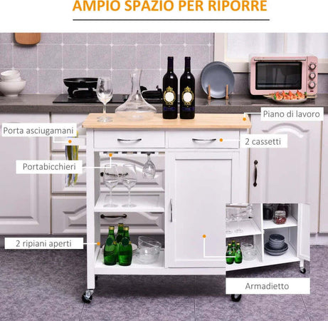 Carrello-da-Cucina-Classico-con-Cassetti-e-Ruote-in-Legno-Salvaspazio-89x40x84cm-MN7801-069MN7