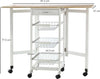 Carrello-da-Cucina-con-3-Cestini,-Cassetto-e-Ribalte,-6-Ruote-Girevoli,-in-MDF-e-Metallo,-37x37x77.5cm,-Bianco-e-Legno-GF2801-125GF2