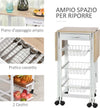 Carrello-da-Cucina-con-3-Cestini,-Cassetto-e-Ribalte,-6-Ruote-Girevoli,-in-MDF-e-Metallo,-37x37x77.5cm,-Bianco-e-Legno-GF2801-125GF2