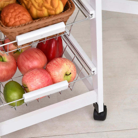 Carrello-da-Cucina-con-3-Cestini,-Cassetto-e-Ribalte,-6-Ruote-Girevoli,-in-MDF-e-Metallo,-37x37x77.5cm,-Bianco-e-Legno-GF2801-125GF2