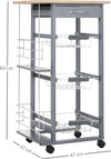 Carrello-da-Cucina-con-Cassetti-Estraibili-e-2-Portabottiglie,-in-Legno-di-Pino-e-Metallo,-47x37x83-cm-YY9801-130YY9