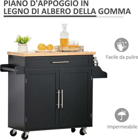 Carrello-da-Cucina-con-Cassetti,-Portaspezie-e-Armadietto,-Carrello-da-Portata-con-4-Ruote-e-Piano-di-Lavoro-in-Legno,-109x40x89cm,-Nero-YH9801-178BKYH9