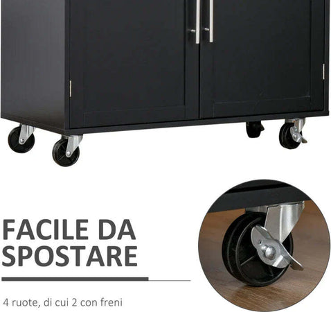 Carrello-da-Cucina-con-Cassetti,-Portaspezie-e-Armadietto,-Carrello-da-Portata-con-4-Ruote-e-Piano-di-Lavoro-in-Legno,-109x40x89cm,-Nero-YH9801-178BKYH9