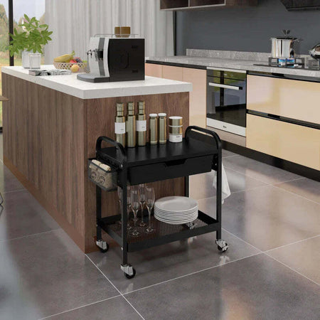 Carrello-da-Cucina-con-Cesto,-Cassetto-Estraibile-e-3-Ganci,-in-PP-e-Metallo,-61x32.6x58.5-cm,-Nero-MJ6850-276V00BKMJ6