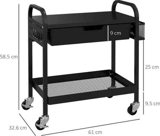 Carrello-da-Cucina-con-Cesto,-Cassetto-Estraibile-e-3-Ganci,-in-PP-e-Metallo,-61x32.6x58.5-cm,-Nero-MJ6850-276V00BKMJ6