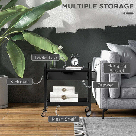 Carrello-da-Cucina-con-Cesto,-Cassetto-Estraibile-e-3-Ganci,-in-PP-e-Metallo,-61x32.6x58.5-cm,-Nero-MJ6850-276V00BKMJ6
