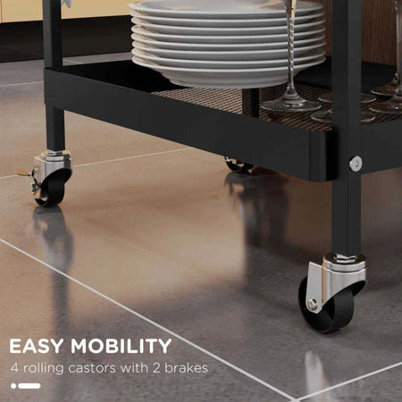 Carrello-da-Cucina-con-Cesto,-Cassetto-Estraibile-e-3-Ganci,-in-PP-e-Metallo,-61x32.6x58.5-cm,-Nero-MJ6850-276V00BKMJ6