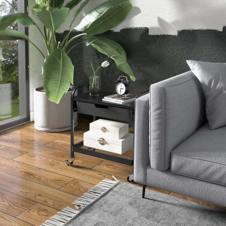 Carrello-da-Cucina-con-Cesto,-Cassetto-Estraibile-e-3-Ganci,-in-PP-e-Metallo,-61x32.6x58.5-cm,-Nero-MJ6850-276V00BKMJ6