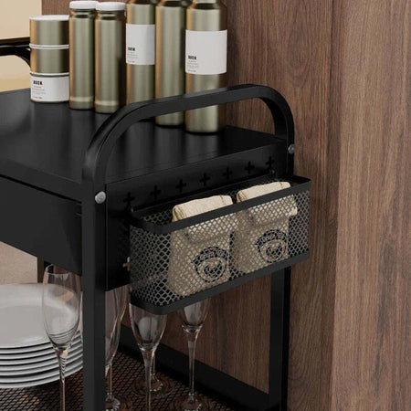 Carrello-da-Cucina-con-Cesto,-Cassetto-Estraibile-e-3-Ganci,-in-PP-e-Metallo,-61x32.6x58.5-cm,-Nero-MJ6850-276V00BKMJ6