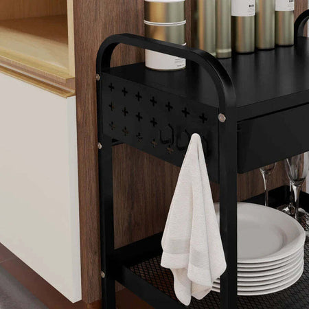 Carrello-da-Cucina-con-Cesto,-Cassetto-Estraibile-e-3-Ganci,-in-PP-e-Metallo,-61x32.6x58.5-cm,-Nero-MJ6850-276V00BKMJ6